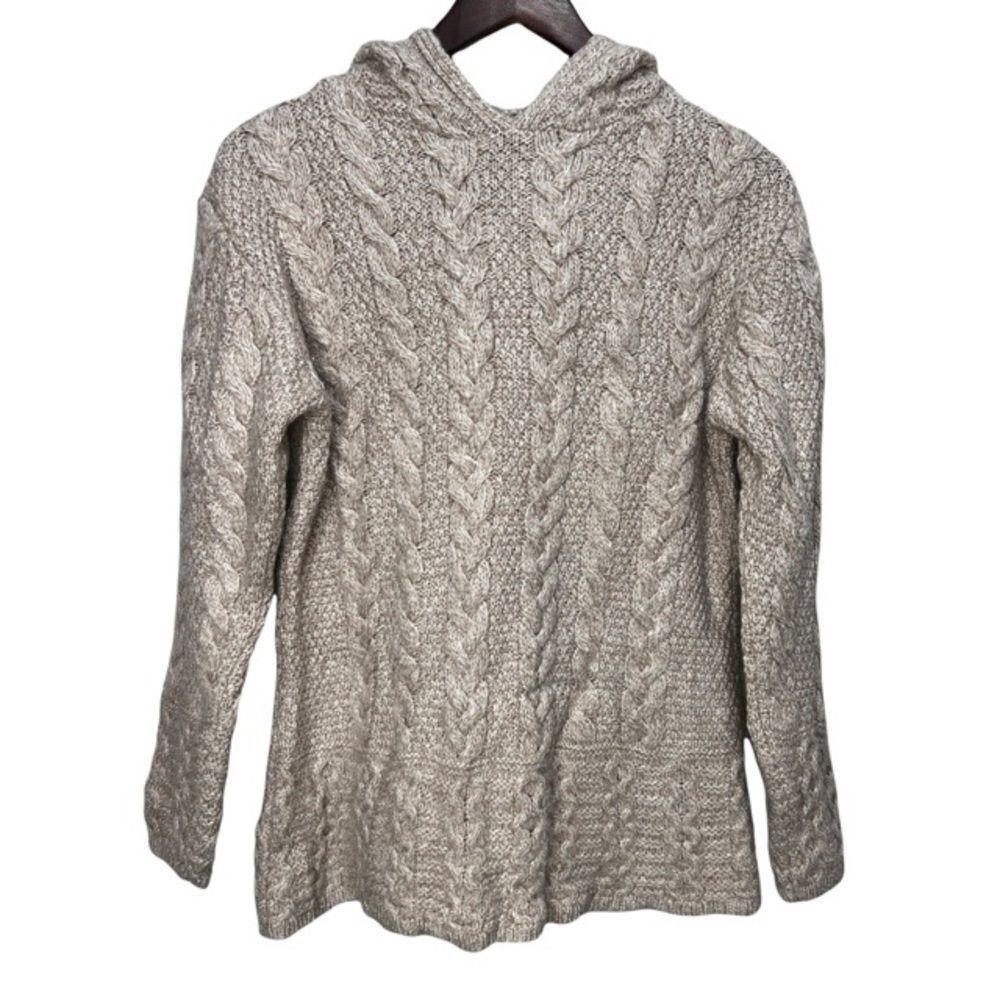 Inis Crafts Merino Wool Fisherman’s Cable Knit Hooded Sweater Size Small